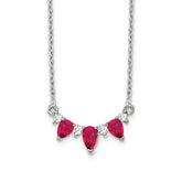 14k White Gold 1/8 carat Lab Grown Diamond VS/SI+ G+ and Created Ruby Complete 18 inch Necklace